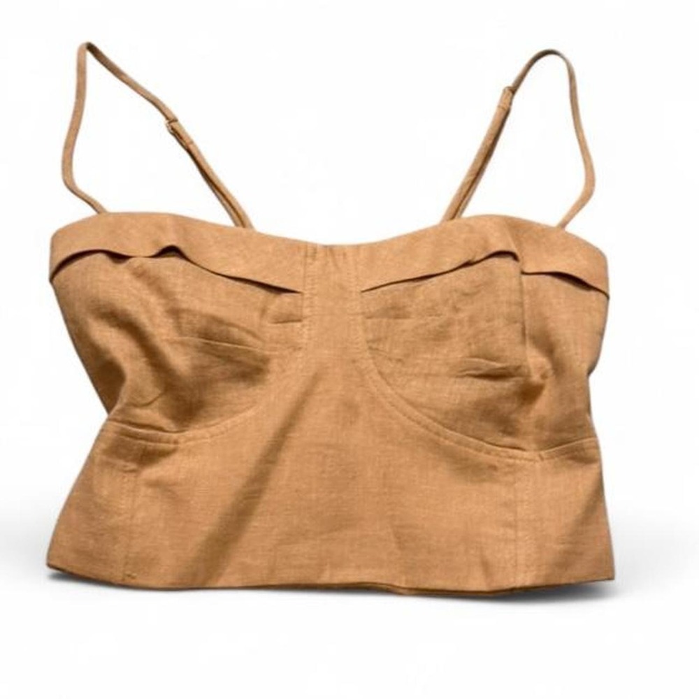VIX Paula Hermanny Camel Faux Suede Corset Bustier Crop Top, Women's Size‎ S
